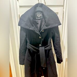 Women’s XS black wool pea coat with wide collar from RW&CO